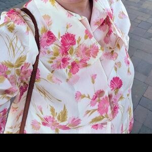 Floral Blouse with Pink and Cream Design